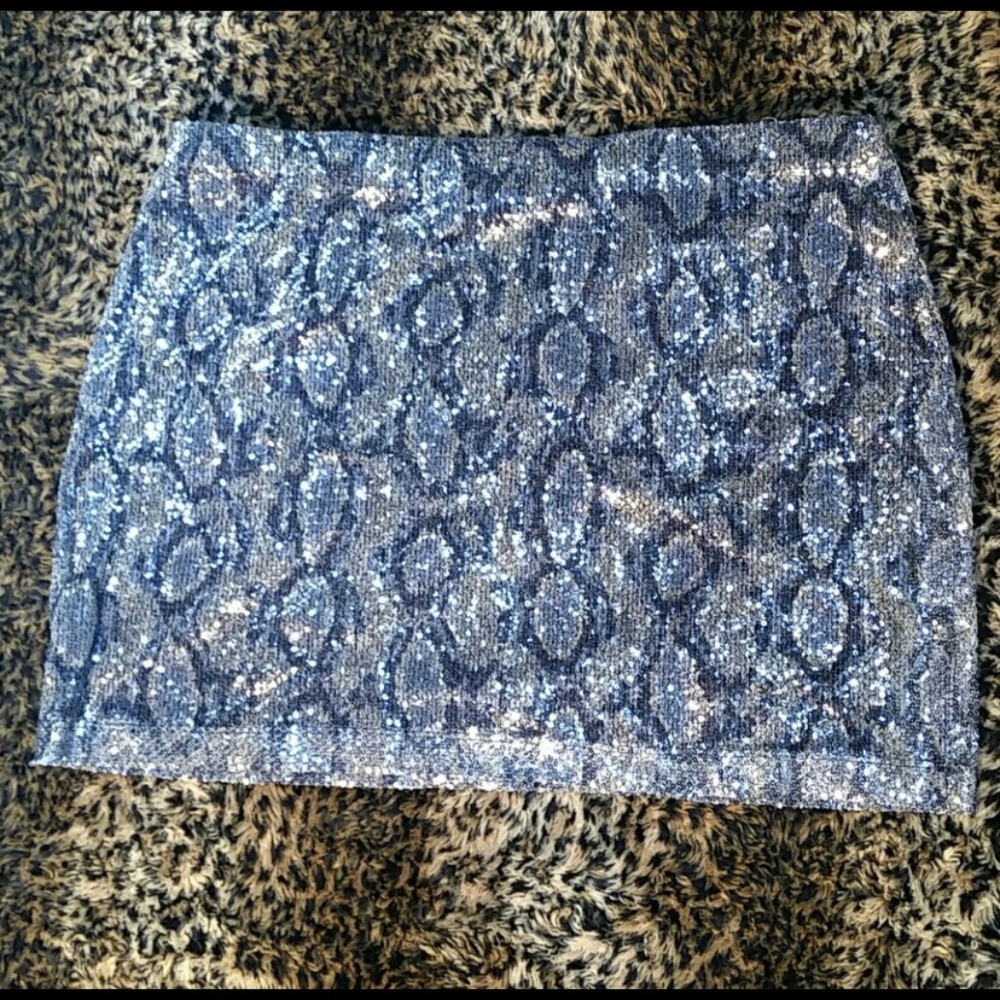 Express sequin mini skirt Large blue